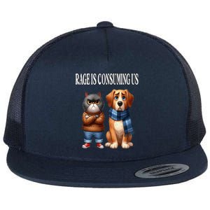 Cat & Dog Silly Staring Rage Is Consuming Us Flat Bill Trucker Hat