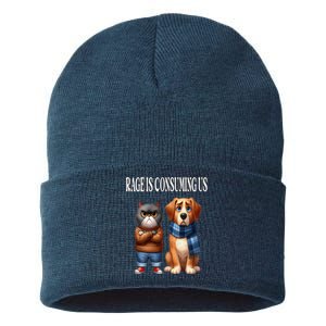 Cat & Dog Silly Staring Rage Is Consuming Us Sustainable Knit Beanie