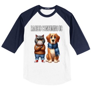 Cat & Dog Silly Staring Rage Is Consuming Us Baseball Sleeve Shirt