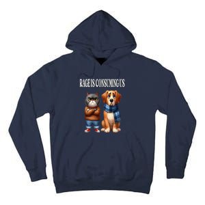 Cat & Dog Silly Staring Rage Is Consuming Us Tall Hoodie