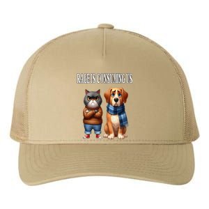 Cat & Dog Silly Staring Rage Is Consuming Us Yupoong Adult 5-Panel Trucker Hat