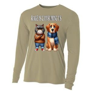 Cat & Dog Silly Staring Rage Is Consuming Us Cooling Performance Long Sleeve Crew