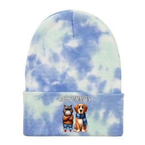 Cat & Dog Silly Staring Rage Is Consuming Us Tie Dye 12in Knit Beanie