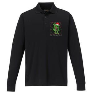 Christmas Dinosaur Scary Trex Ugly Xmas Sweater Gift Performance Long Sleeve Polo