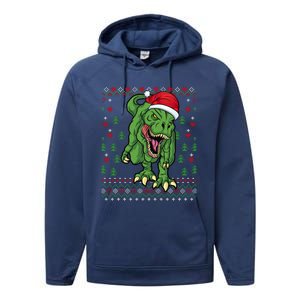 Christmas Dinosaur Scary Trex Ugly Xmas Sweater Gift Performance Fleece Hoodie