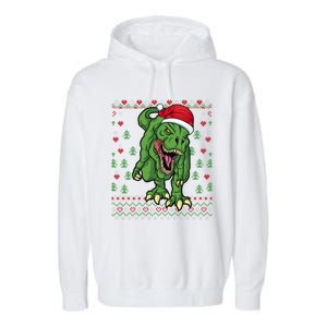 Christmas Dinosaur Scary Trex Ugly Xmas Sweater Gift Garment-Dyed Fleece Hoodie