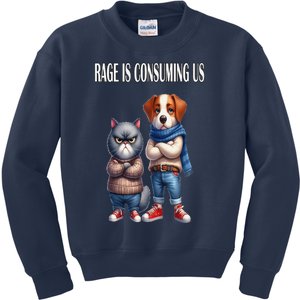 Cat & Dog Silly Staring Rage Is Consuming Us Kids Sweatshirt