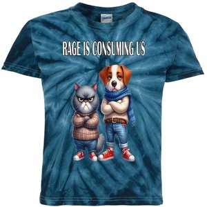 Cat & Dog Silly Staring Rage Is Consuming Us Kids Tie-Dye T-Shirt