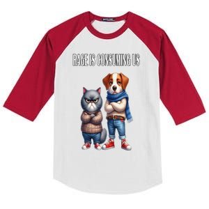 Cat & Dog Silly Staring Rage Is Consuming Us Kids Colorblock Raglan Jersey