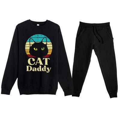 Cat Daddy Sunset Retro Fathers Day Pet Owner Dad Papa Premium Crewneck Sweatsuit Set