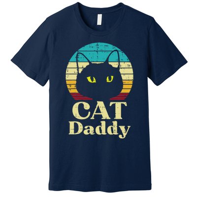 Cat Daddy Sunset Retro Fathers Day Pet Owner Dad Papa Premium T-Shirt