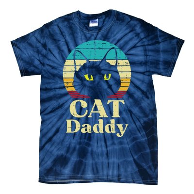 Cat Daddy Sunset Retro Fathers Day Pet Owner Dad Papa Tie-Dye T-Shirt