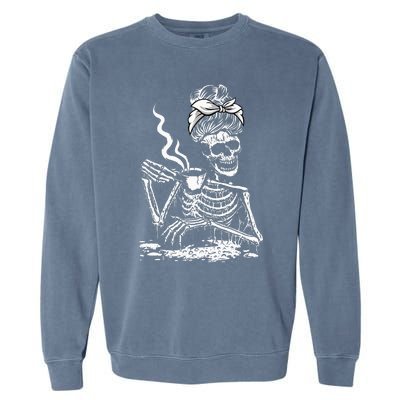 Coffee Drinking Skeleton Lazy DIY Halloween Costume Garment-Dyed Sweatshirt