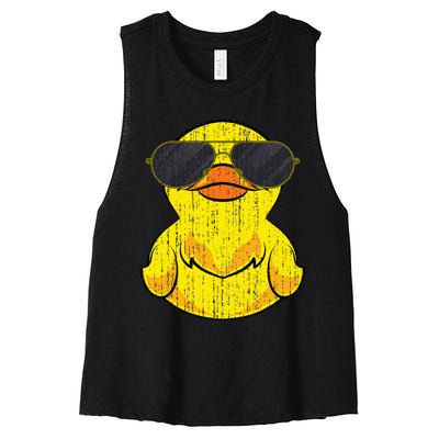 Cool Duckie Sunglasses Duckling Funny Ducky Rubber Duck Women's Racerback Cropped Tank