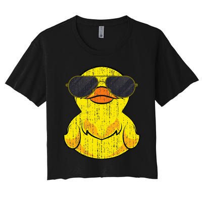 Cool Duckie Sunglasses Duckling Funny Ducky Rubber Duck Women's Crop Top Tee