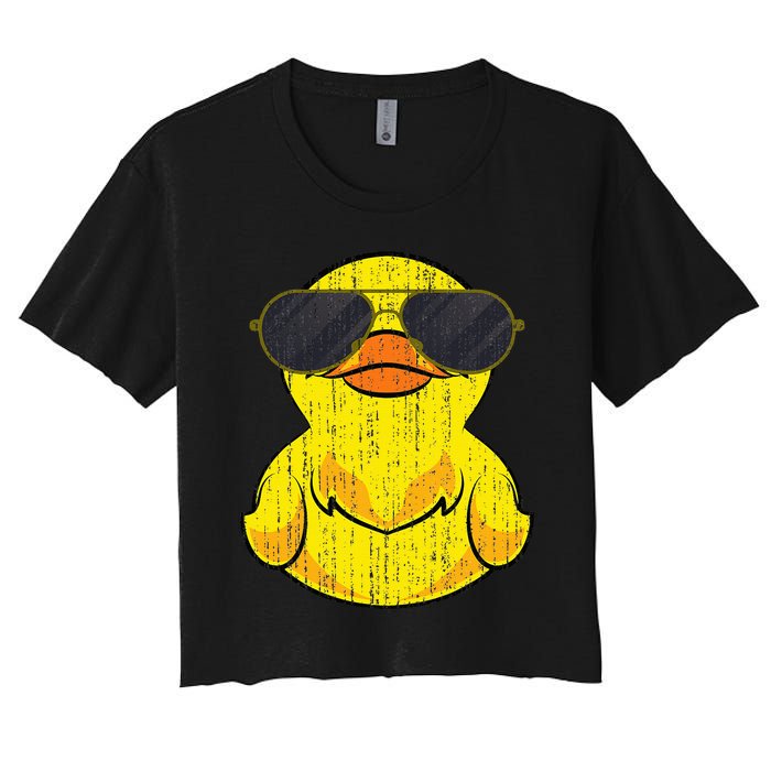 Cool Duckie Sunglasses Duckling Funny Ducky Rubber Duck Women's Crop Top Tee