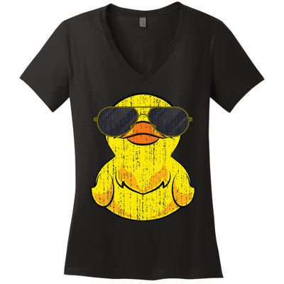 Cool Duckie Sunglasses Duckling Funny Ducky Rubber Duck Women's V-Neck T-Shirt