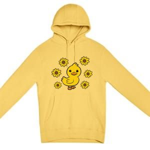 Cute Duck Summer Sunflower Kawaii Duck Premium Pullover Hoodie