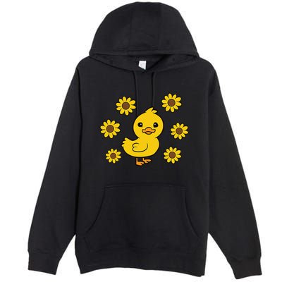 Cute Duck Summer Sunflower Kawaii Duck Premium Pullover Hoodie
