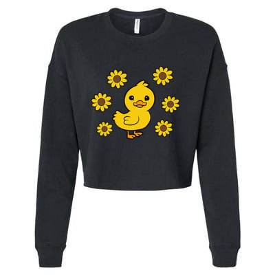 Cute Duck Summer Sunflower Kawaii Duck Cropped Pullover Crew