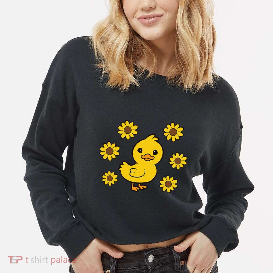 Cute Duck Summer Sunflower Kawaii Duck Cropped Pullover Crew