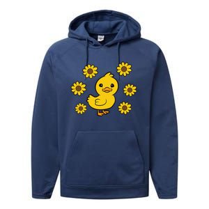 Cute Duck Summer Sunflower Kawaii Duck Performance Fleece Hoodie