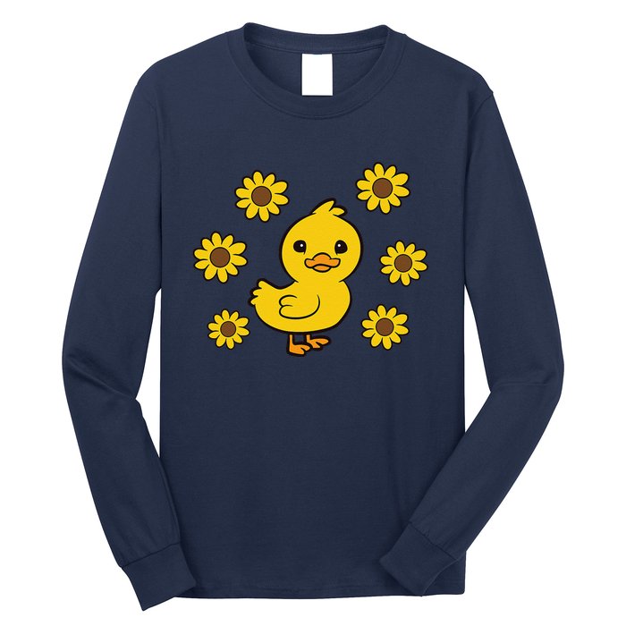 Cute Duck Summer Sunflower Kawaii Duck Long Sleeve Shirt