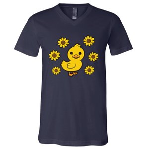 Cute Duck Summer Sunflower Kawaii Duck V-Neck T-Shirt