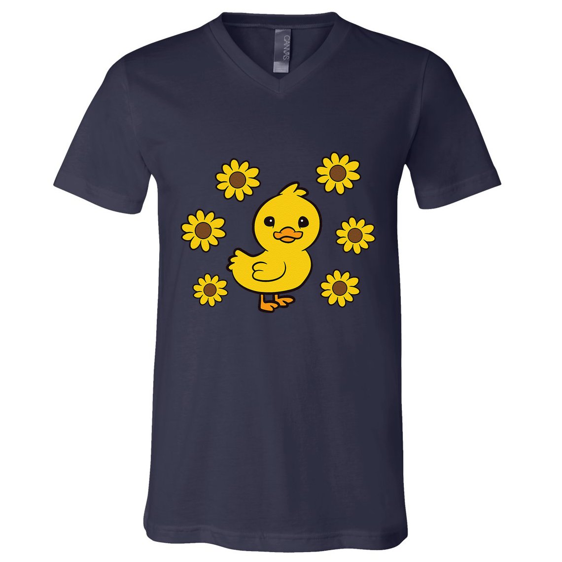 Cute Duck Summer Sunflower Kawaii Duck V-Neck T-Shirt