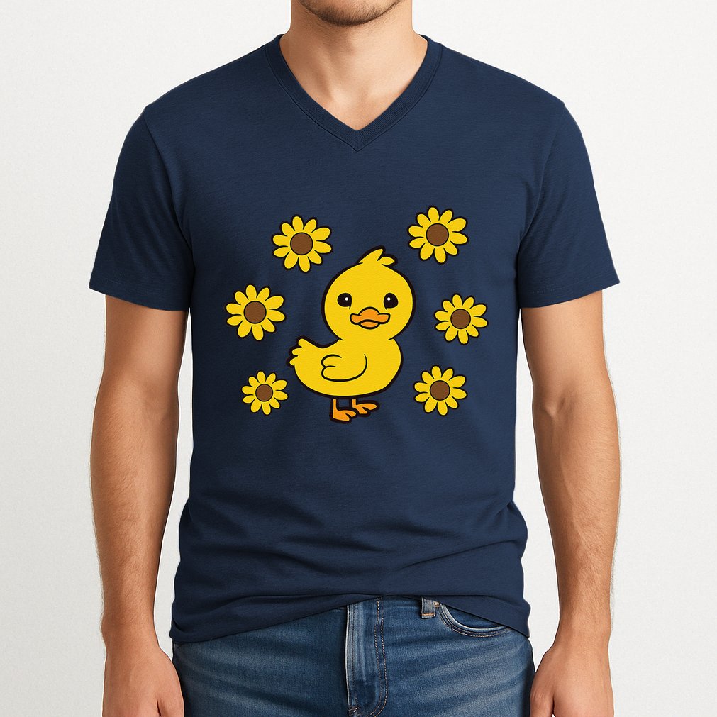 Cute Duck Summer Sunflower Kawaii Duck V-Neck T-Shirt