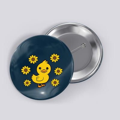 Cute Duck Summer Sunflower Kawaii Duck Button