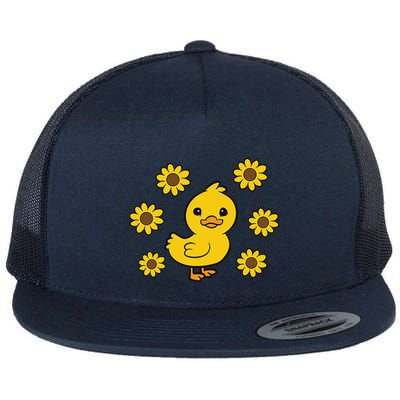 Cute Duck Summer Sunflower Kawaii Duck Flatbill Hat