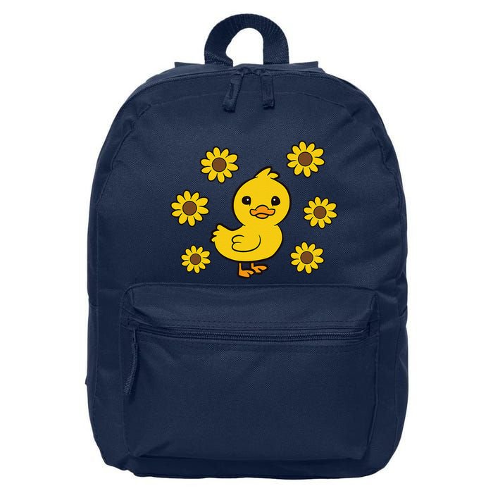 Cute Duck Summer Sunflower Kawaii Duck 16 in Basic Backpack