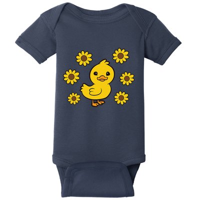 Cute Duck Summer Sunflower Kawaii Duck Baby Bodysuit
