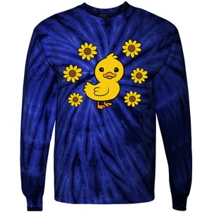 Cute Duck Summer Sunflower Kawaii Duck Tie-Dye Long Sleeve Shirt