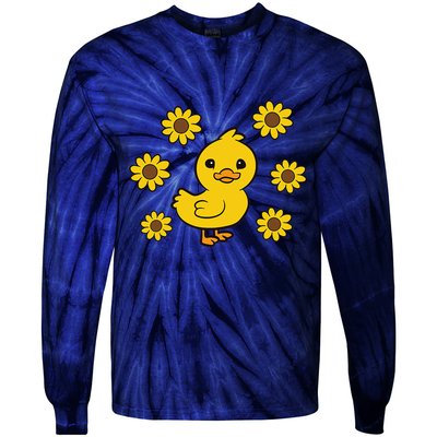 Cute Duck Summer Sunflower Kawaii Duck Tie-Dye Long Sleeve Shirt