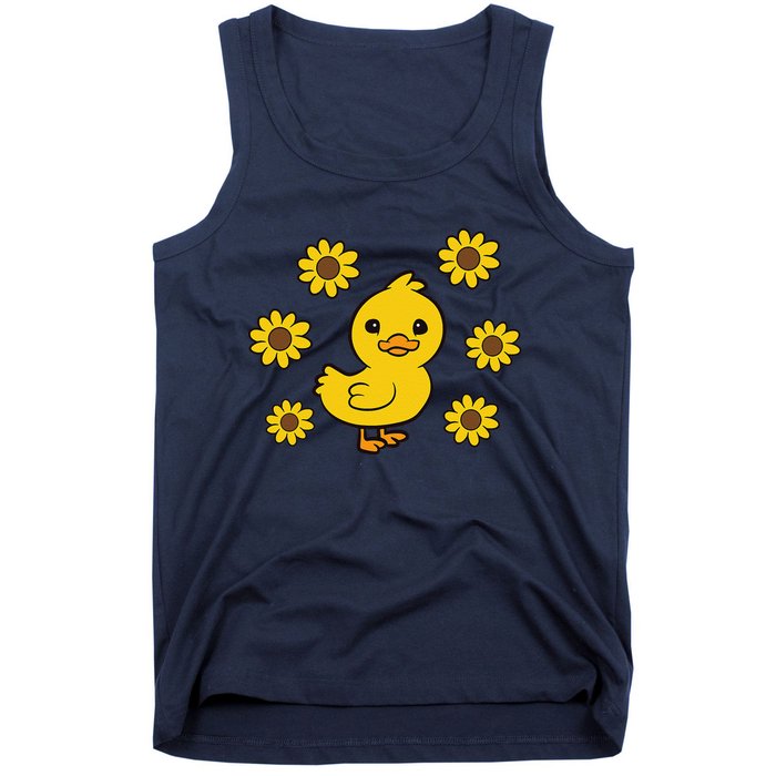 Cute Duck Summer Sunflower Kawaii Duck Tank Top