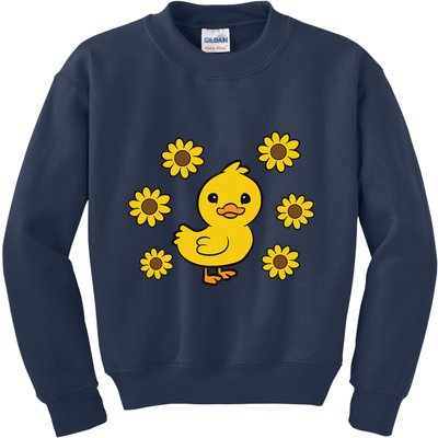 Cute Duck Summer Sunflower Kawaii Duck Kids Sweatshirt