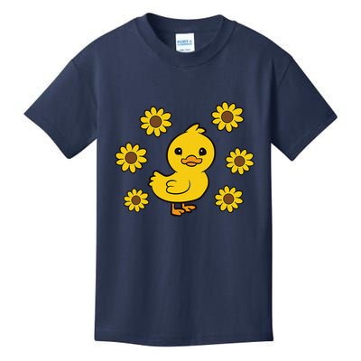 Cute Duck Summer Sunflower Kawaii Duck Kids T-Shirt