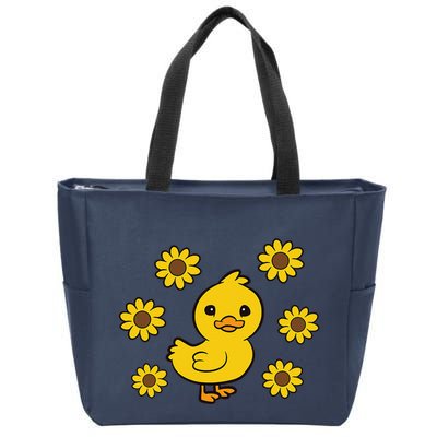 Cute Duck Summer Sunflower Kawaii Duck Zip Tote Bag