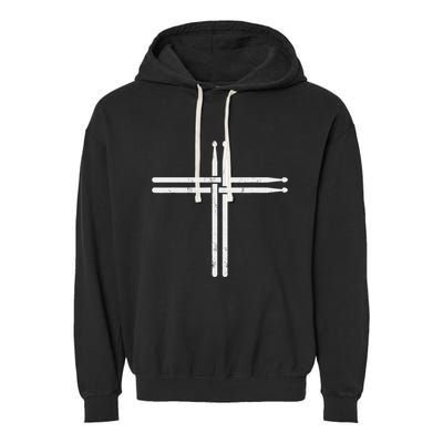 Christian Drum Stick Cross Funny Drummer Garment-Dyed Fleece Hoodie