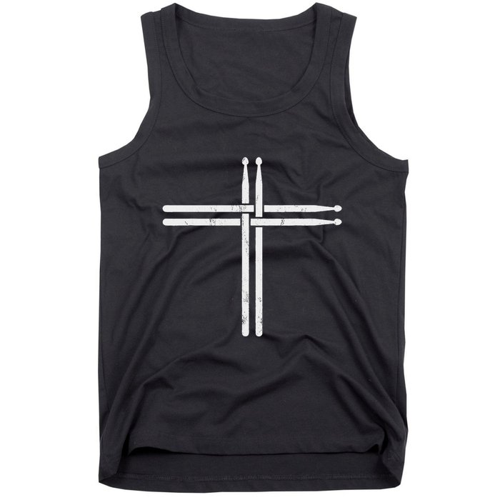 Christian Drum Stick Cross Funny Drummer Tank Top
