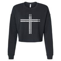 Christian Drum Stick Cross Funny Drummer Cropped Pullover Crew