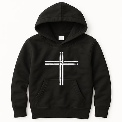 Christian Drum Stick Cross Funny Drummer Kids Hoodie