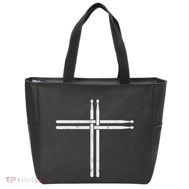 Christian Drum Stick Cross Funny Drummer Zip Tote Bag