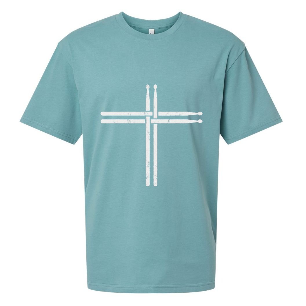 Christian Drum Stick Cross Funny Drummer Sueded Cloud Jersey T-Shirt