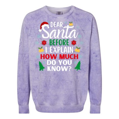 Christmas Dear Santa Before I Explain How Much Do You Know Colorblast Crewneck Sweatshirt