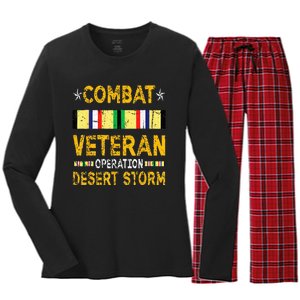 Combat Desert Storm Veteran Persian War Service Ribbon Women's Long Sleeve Flannel Pajama Set 