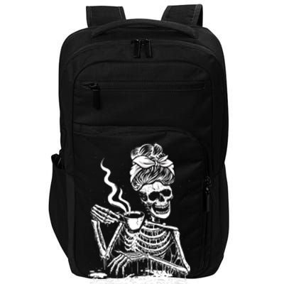 Coffee Drinking Skeleton Lazy DIY Halloween Costume Impact Tech Backpack