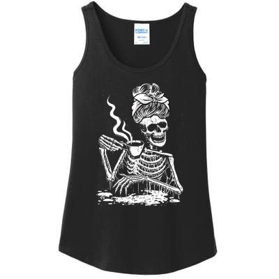 Coffee Drinking Skeleton Lazy DIY Halloween Costume Ladies Essential Tank